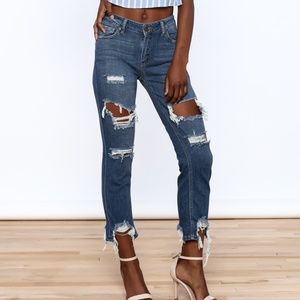 Just Black Mid Rise Destroyed Cropped Jeans